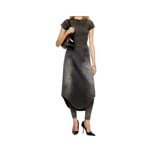 Curved-Hem Denim Skirt