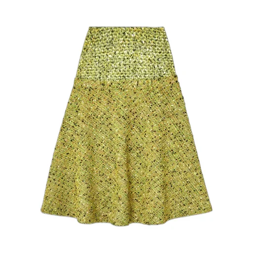 Tweed-Textured Flared Midi Skirt