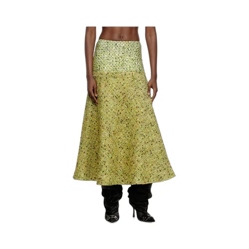 Tweed-Textured Flared Midi Skirt