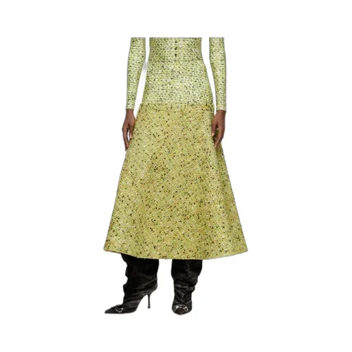 Tweed-Textured Flared Midi Skirt