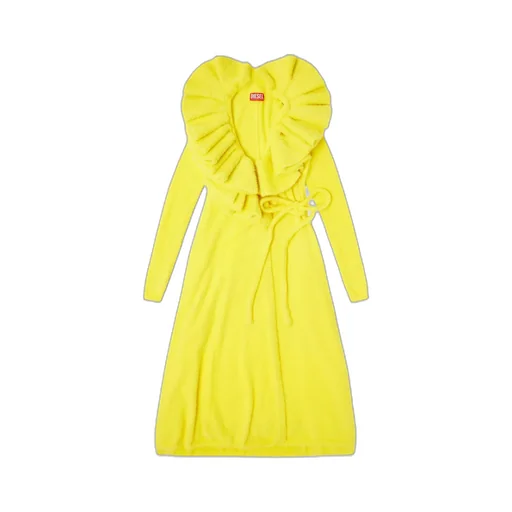 Fluffy Ruffled-Neck Midi Dress