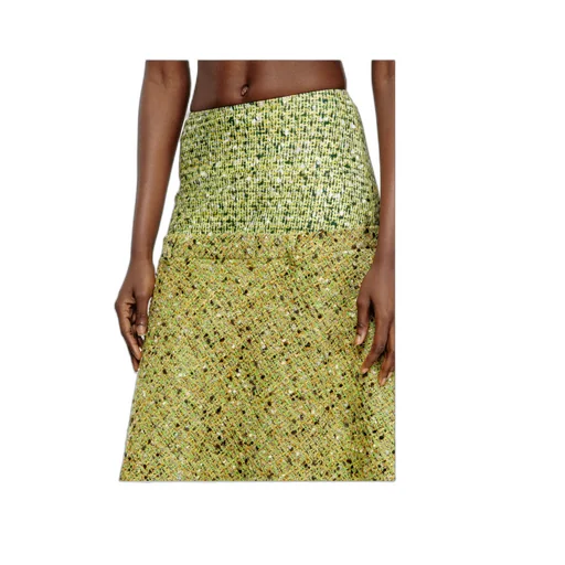 Tweed-Textured Flared Midi Skirt
