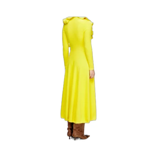 Fluffy Ruffled-Neck Midi Dress