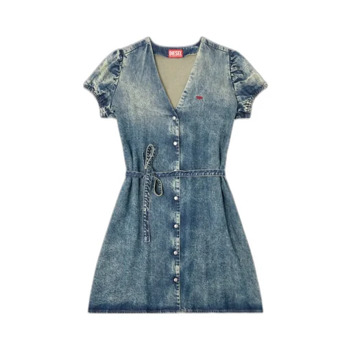 Puff-Sleeves Buttoned-Front Mini Day Dress