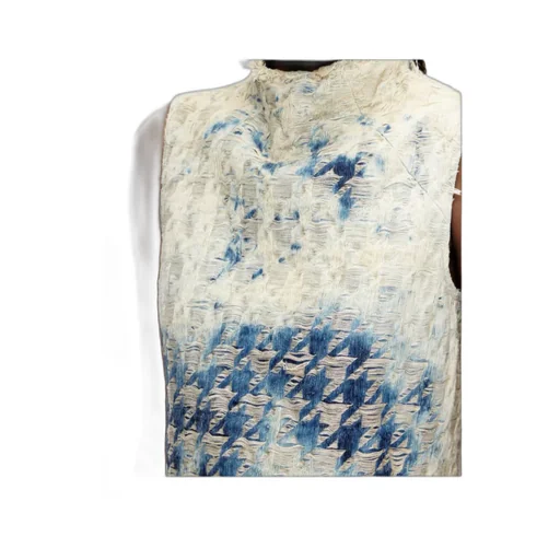 Sleeveless Top In Houndstooth-Weave Denim