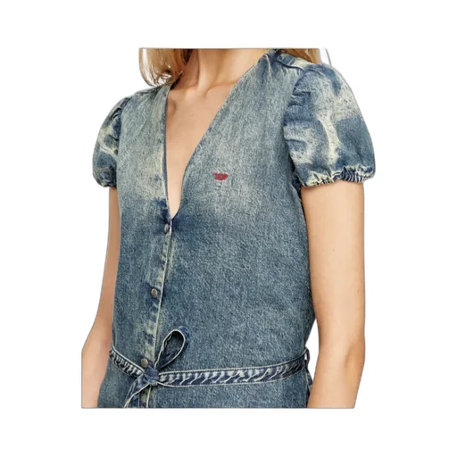 Puff-Sleeves Buttoned-Front Mini Day Dress