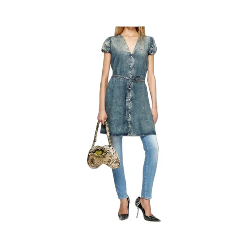 Puff-Sleeves Buttoned-Front Mini Day Dress