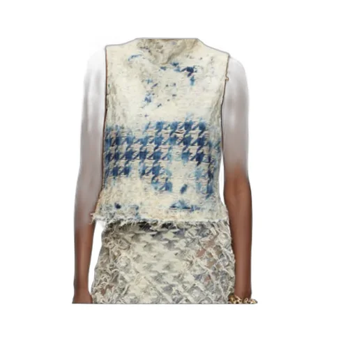 Sleeveless Top In Houndstooth-Weave Denim