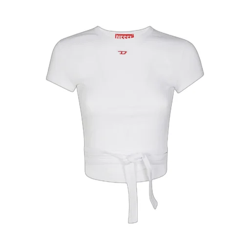 Logo Embroidered Tied-Waist Ribbed Top