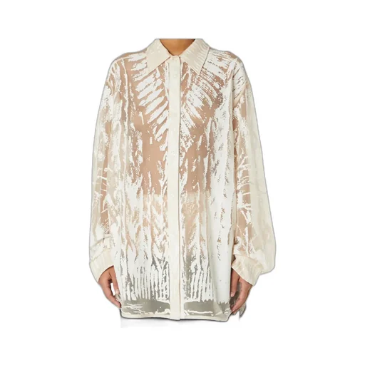 Abstract-Printed Curved Hem Shirt