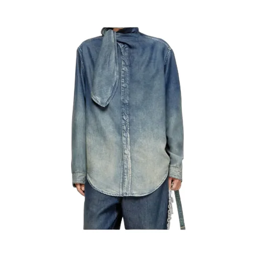 Tie-Neck Denim Blouse