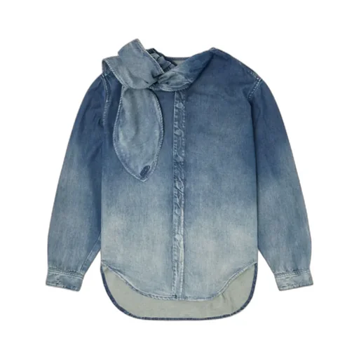 Tie-Neck Denim Blouse