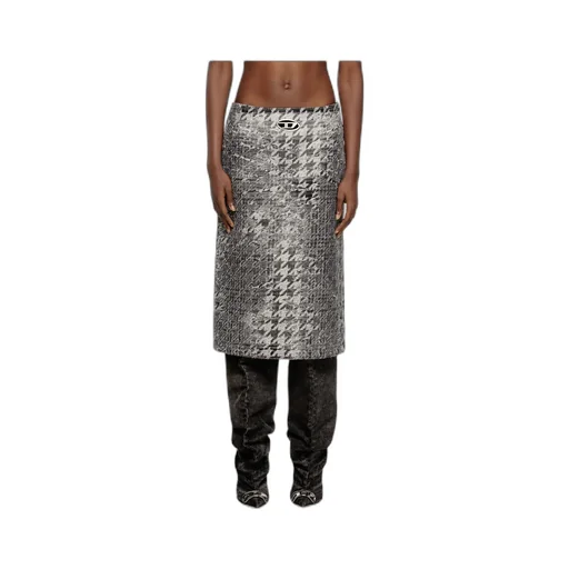 Midi Skirt In Prince Of Wales Jacquard Denim