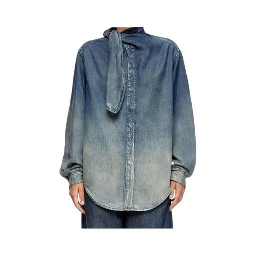 Tie-Neck Denim Blouse