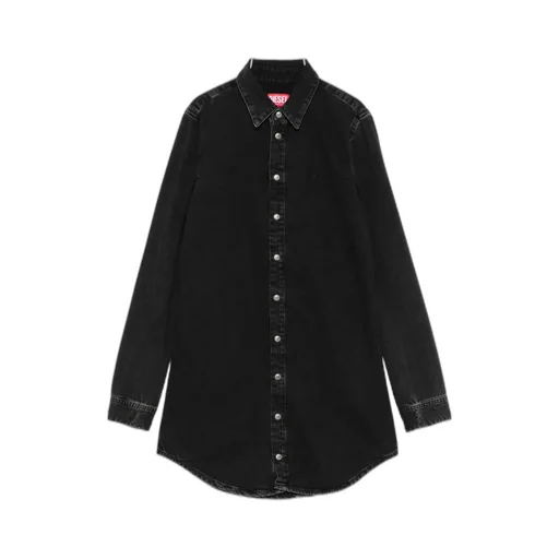Long-Sleeve Buttoned Denim Shirt Mini Dress