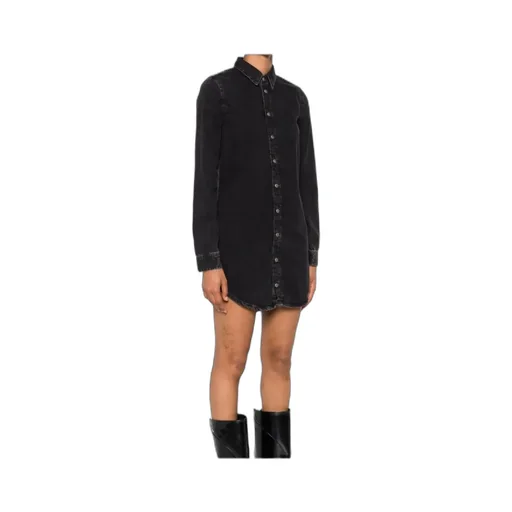 Long-Sleeve Buttoned Denim Shirt Mini Dress