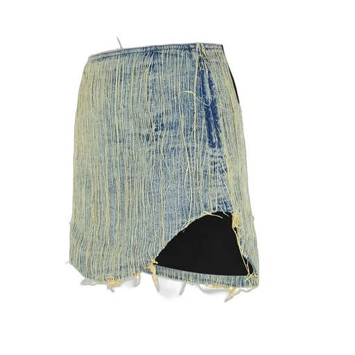 Frayed Denim Asymmetric Skirt