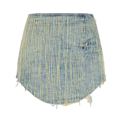 Frayed Denim Asymmetric Skirt