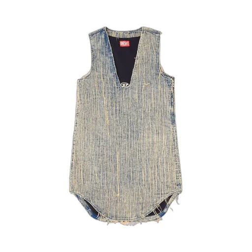 De Laris Frayed V-Neck Asymmetric Day Dress
