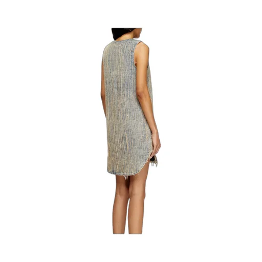 De Laris Frayed V-Neck Asymmetric Day Dress