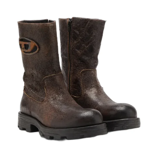 D-Hammer Distressed Crackled Suede Biker Boot