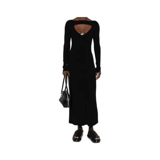 Logo-Embellished Long-Sleeve Midi Dress