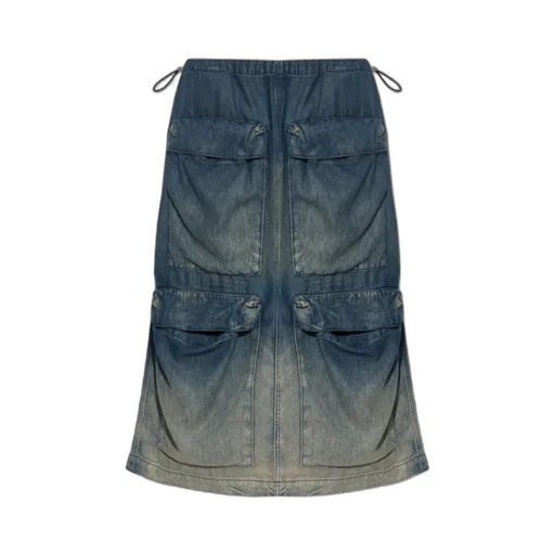 Multi-Pocket Denim Midi Skirt