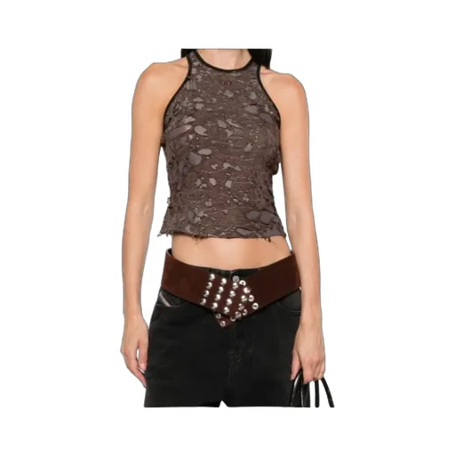 Logo Embroidered Distressed Sleeveless Top