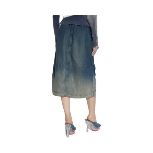 Multi-Pocket Denim Midi Skirt