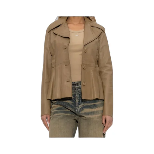 Button-Fastening Flared Leather Jacket
