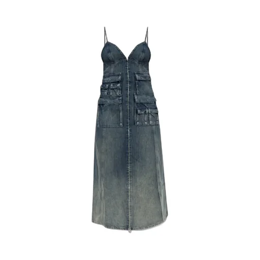 Zip-Up Denim Midi Dress