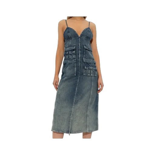 Zip-Up Denim Midi Dress