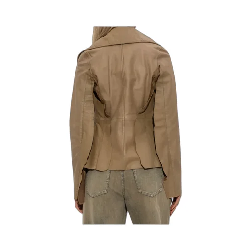 Button-Fastening Flared Leather Jacket