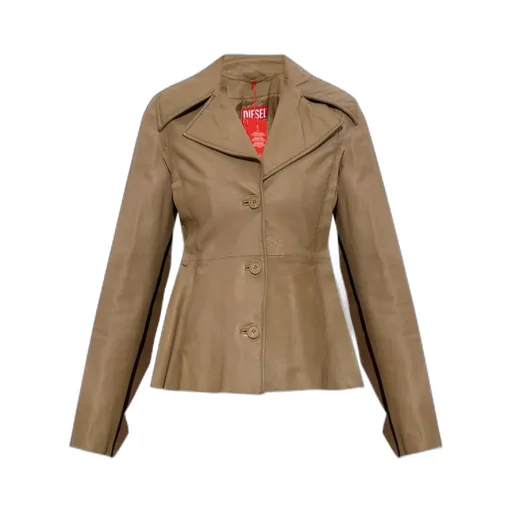 Button-Fastening Flared Leather Jacket