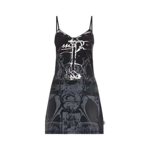 D-Longy Metallic-Print Slip Dress