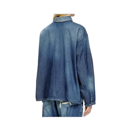 Henley Straight-Hem Denim Shirt