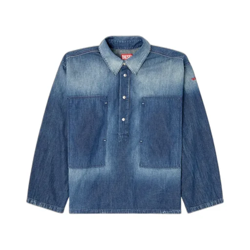 Henley Straight-Hem Denim Shirt