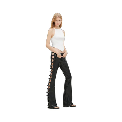 Strap Detailed Vinyl Bootcut Pants