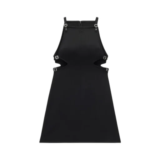 Slash Buckle Detailed Twill Dress
