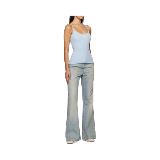 Logo Embroidered Ribbed Sleeveless Top