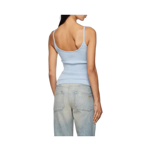 Logo Embroidered Ribbed Sleeveless Top