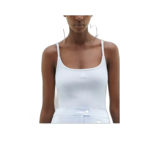 Logo Embroidered Ribbed Sleeveless Top