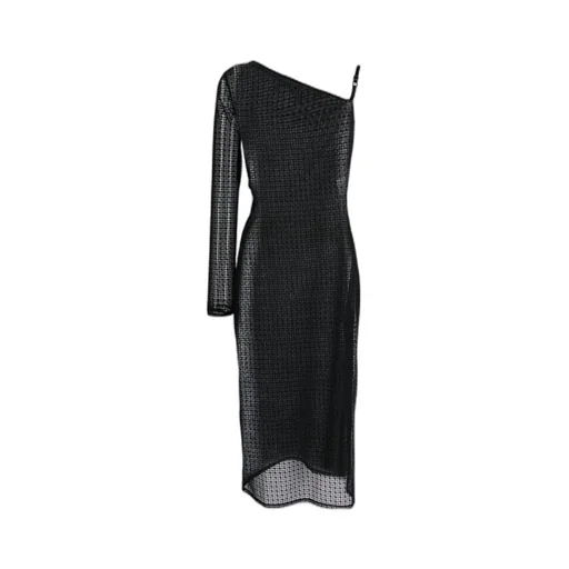 Asymmetric Semi-Sheer Midi Dress