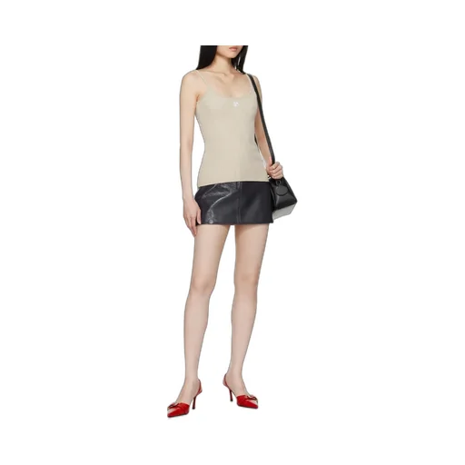 Logo Embroidered Ribbed Sleeveless Top