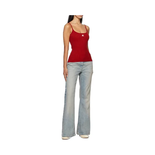 Logo Embroidered Ribbed Sleeveless Top