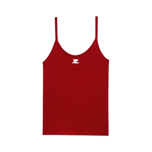 Logo Embroidered Ribbed Sleeveless Top