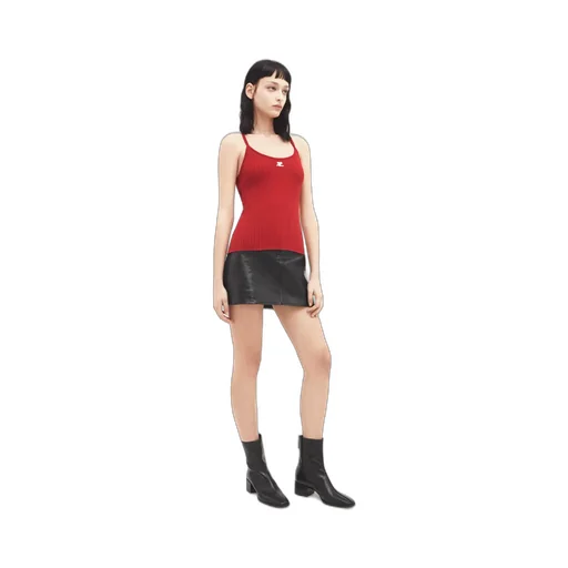 Logo Embroidered Ribbed Sleeveless Top
