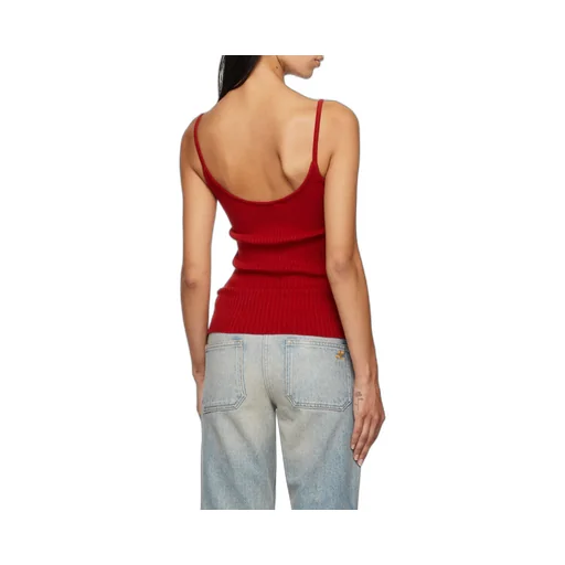 Logo Embroidered Ribbed Sleeveless Top