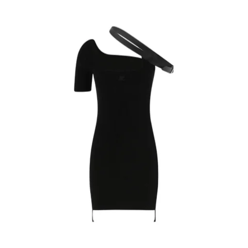 Asymmetric Ribbed Minidress With Strap Detail