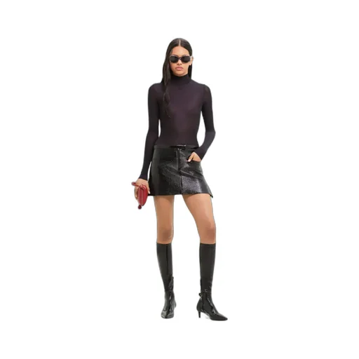 Double-Slits Faux-Leather Miniskirt